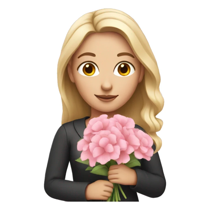 White girl holding pink flower bouquet sticker