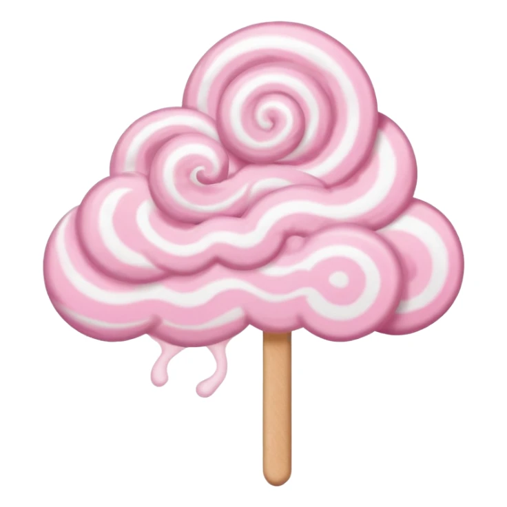 cotton candy on a paper stick, fluffy, pastel pink, swirling cloud-like texture sticker