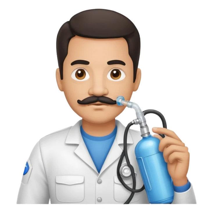 Hispanic man with mustache holding oxygen tank  sticker