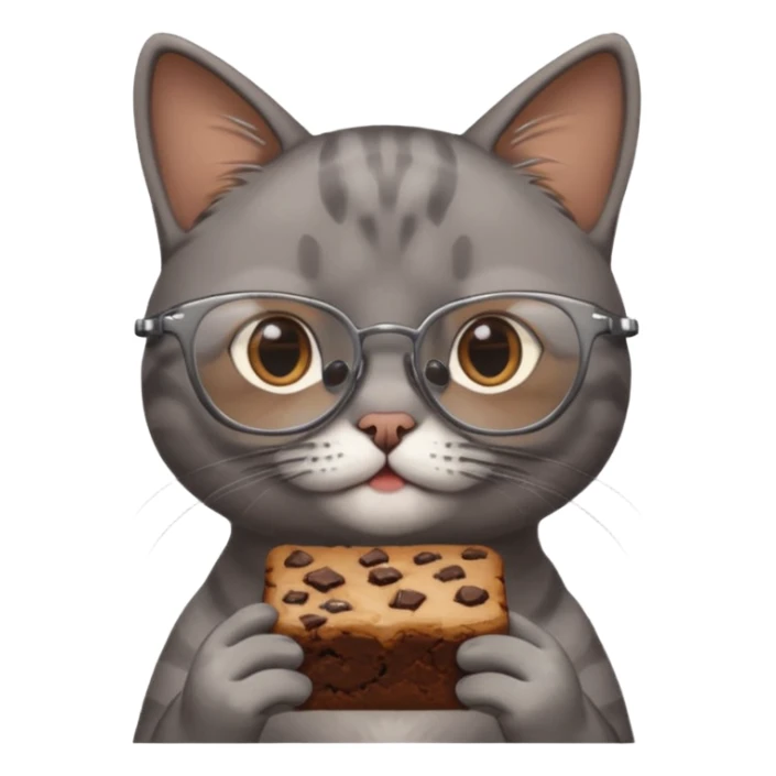 Grey cat aesthetic eaten brownies with glasses sticker