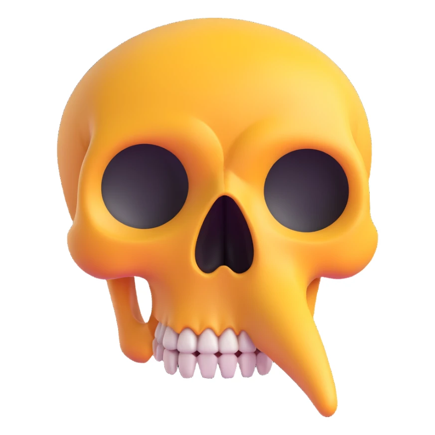 skull with a cartoonishly long nose referencing the liar emoji, fun emoji style sticker