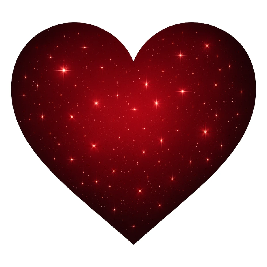 Modify the heart with a night sky gradient to red night theme with a red gradient, more stars, and a soft glow. Remove the background entirely  sticker