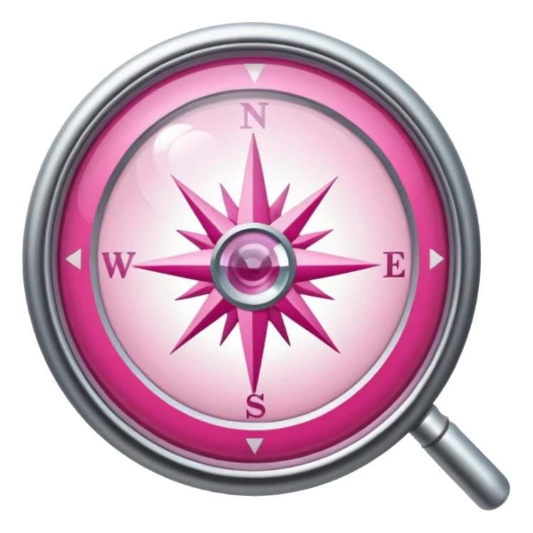 mix light pink dark pink and white girly internet compass logo with a small magnifying glass sticker