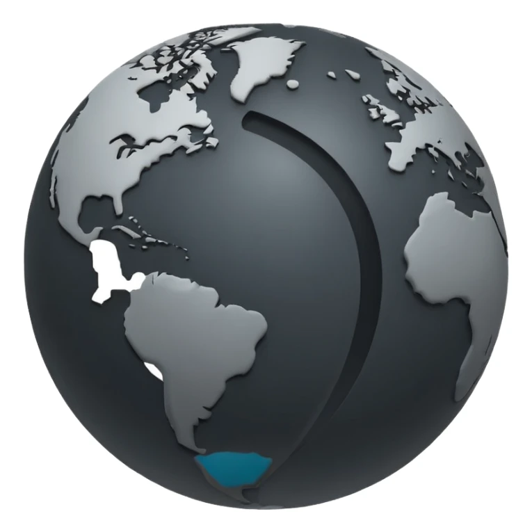 Flat monochrome globe emoji, dark grey Americas silhouette, transparent bg, no gradients sticker