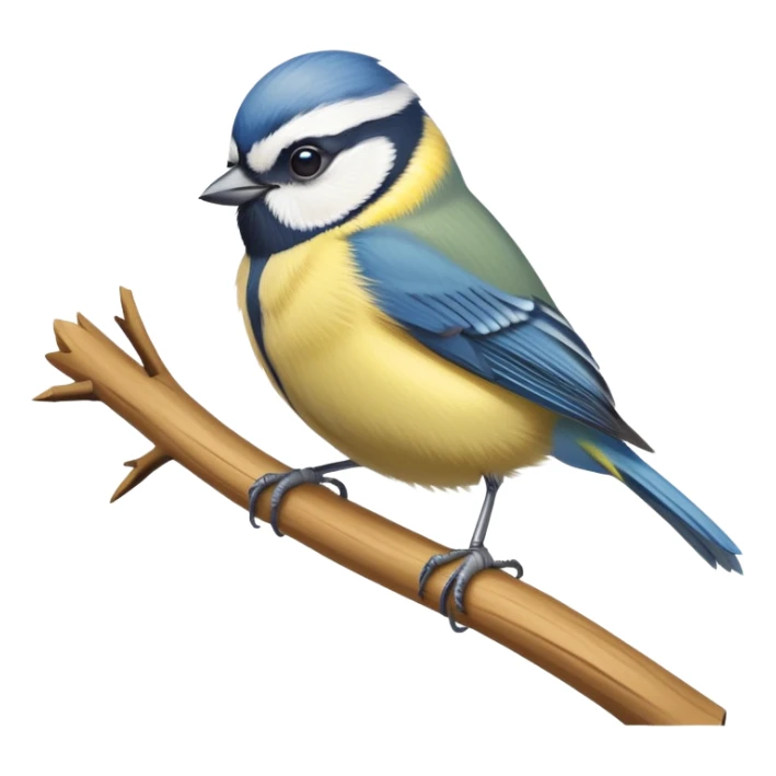 small blue tit bird with yellow chest perched on branch sticker