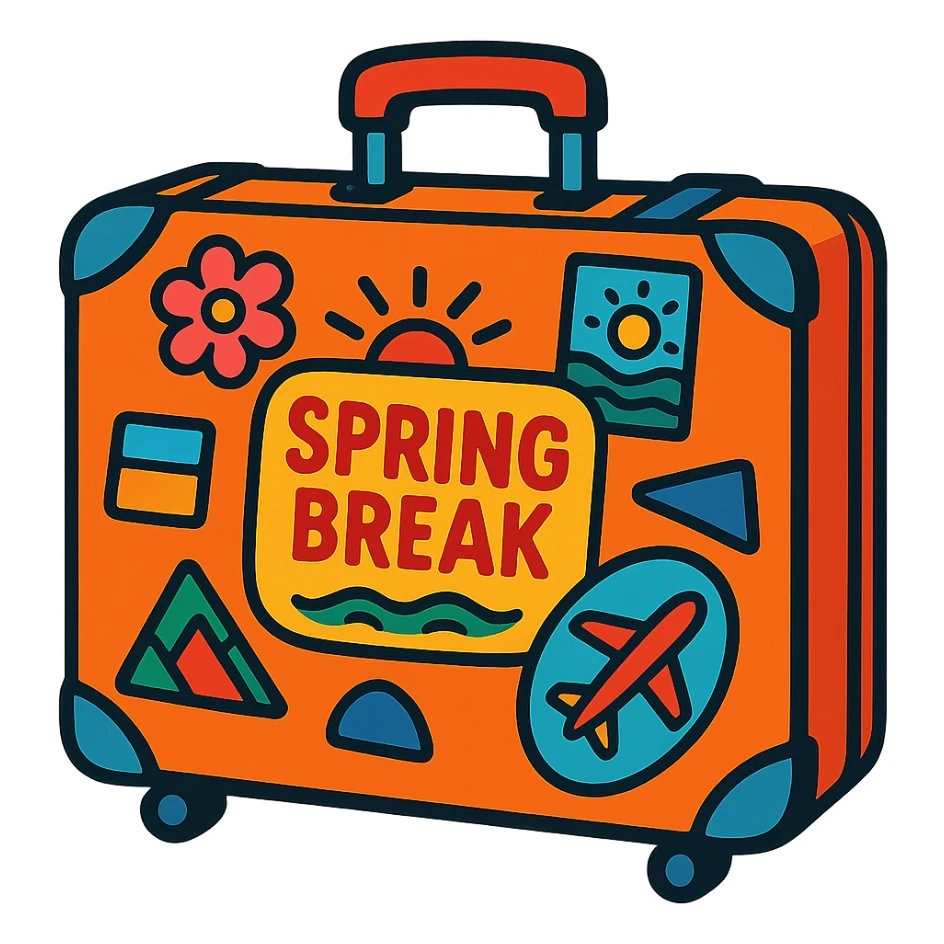 spring break suitcase with travel stickers excitement vibrant colors sticker