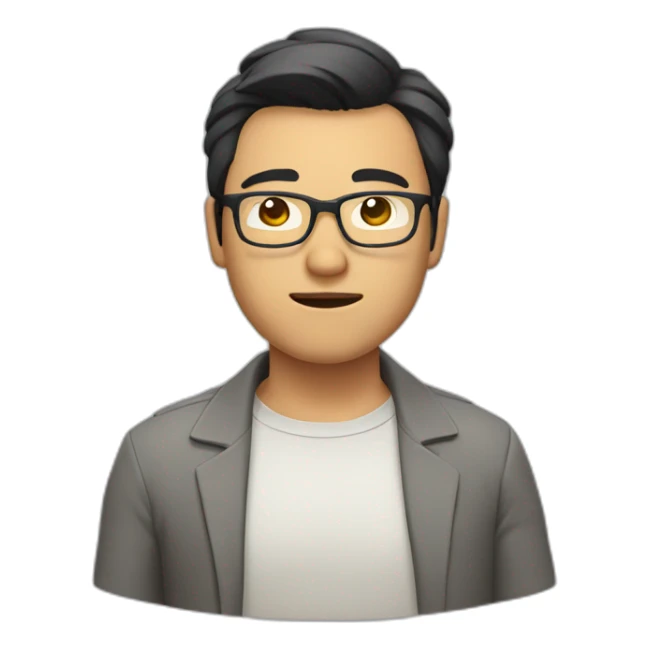 heavy asian guy with shoulder length hair wearing spectacles winking sticker