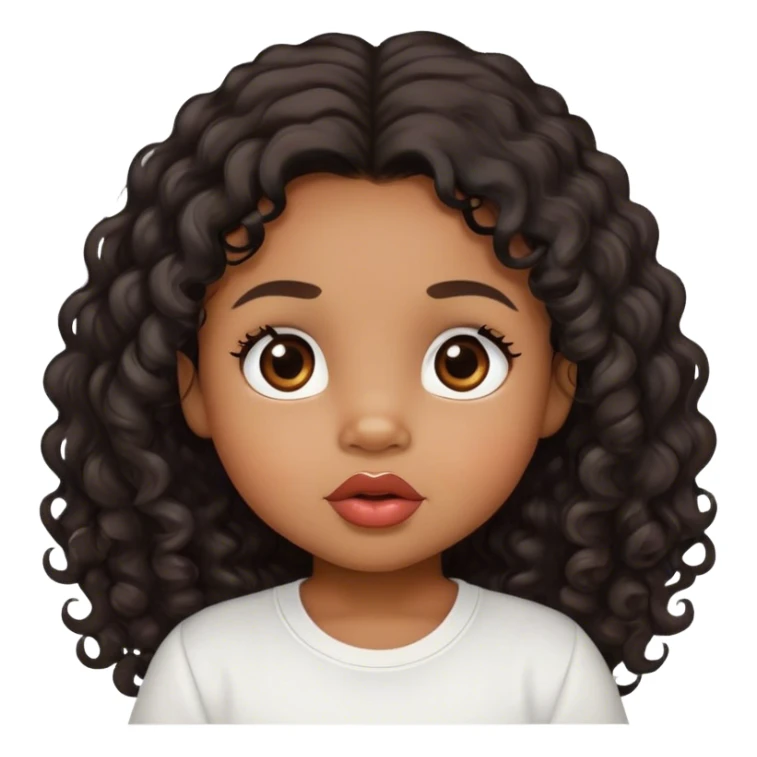 medium brown skin tone, very adorable toddler, with big plump lips, long long lashes, black curly long hair, brown eyes, white shirt sticker