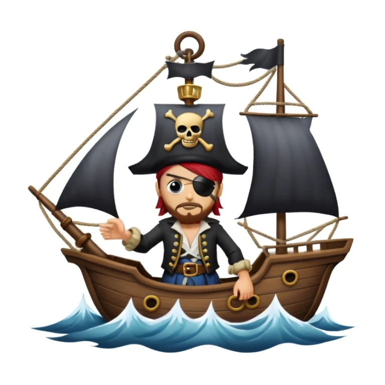 pirate with eye sailing a ship in strome sea background sticker