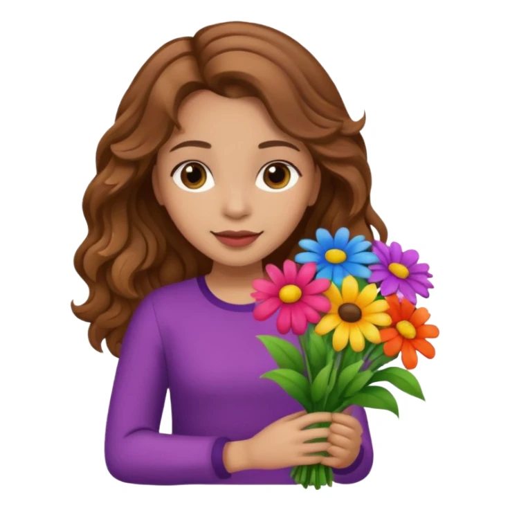 Niña con un ramo de flores que sea castaña con cabello ondulado  sticker
