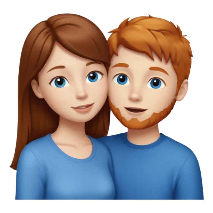 Girl with straight brown hair kissing ginger boy. Both have blue eyes  sticker