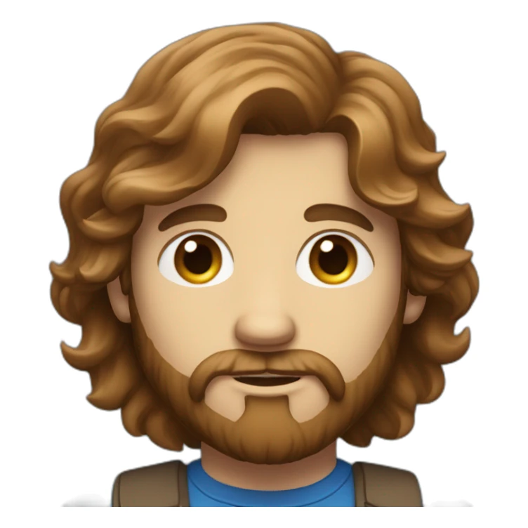 man with brown long hair, a beard and blue eyes holding an iphone sticker