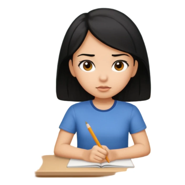 girl with black hair in short sleeves focusing in class sticker