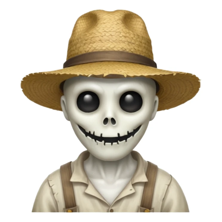 ghost farmer portrait, head and shoulders only, straw hat, spooky pale face, cracked skin, haunted vibe, 3D cartoon, mobile game icon style, clean background, no text, no watermark
 
 sticker