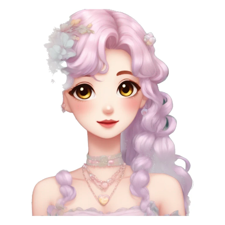 Gorgeous anime style lady with blushing face and accessories cottagecore fairycore Kawaii anime colorful pearly romantic aesthetic trending style sticker