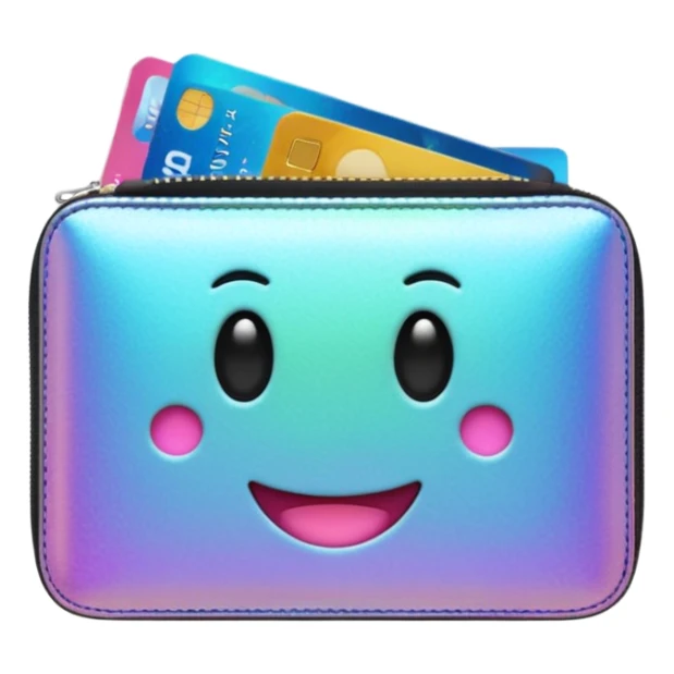 holographic textured wallet, iridescent, emoji style sticker