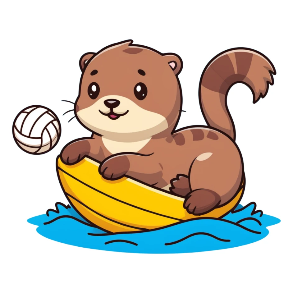 super cute otter relaxing on its back on water with a volleyball balanced on its belly sticker
