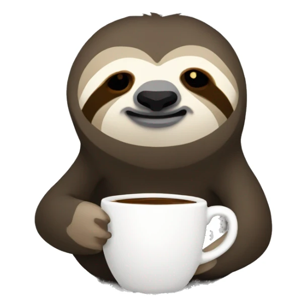Cute sleepy Sloth in black turtleneck with coffee mug simple ios sticker