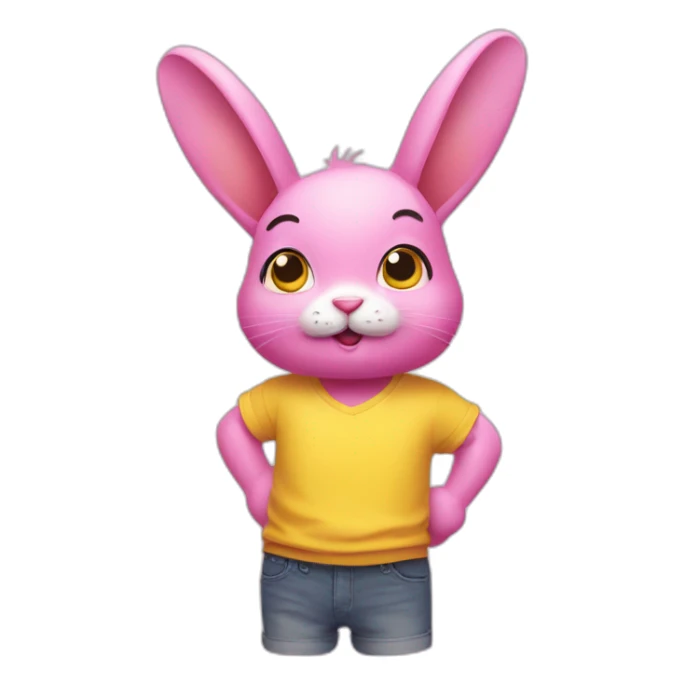 Pink rabbit in yellow teeshirt shrugging shoulders sticker