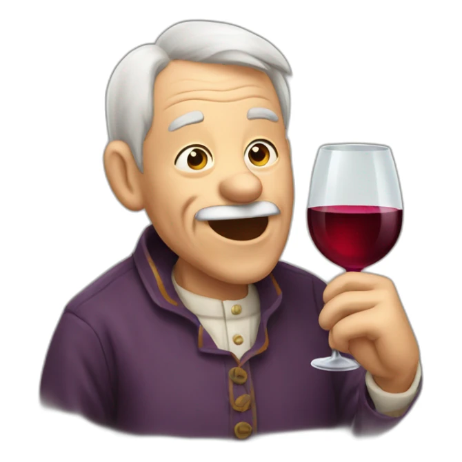 old man sticking out tongue and drinking wine sticker