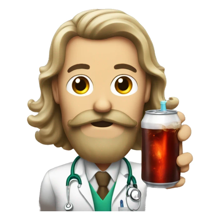 Guy with long hair and a mustache drinking a doctor pepper sticker