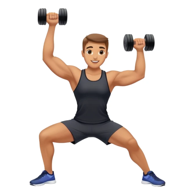 Energetic fitness instructor stretching with dumbbells sticker