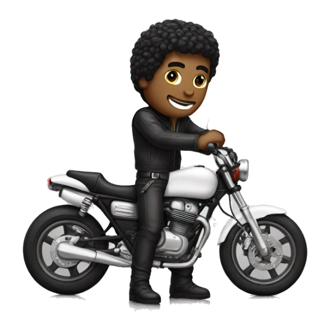 Hombre blanco con pelo negro con una moto blanca sticker