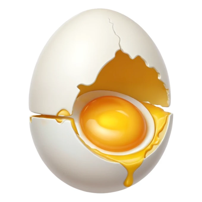 egg object icon, cracked egg with yolk, 3D cartoon, mobile game icon style, clean background, no text, no watermark
 sticker