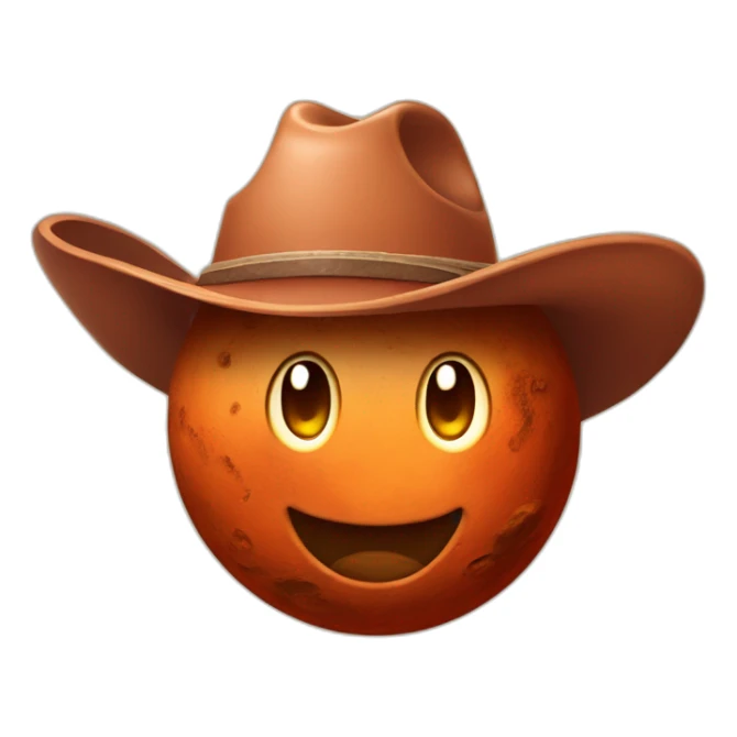 planet Mars with a cartoon cowboy hat and happy face sticker