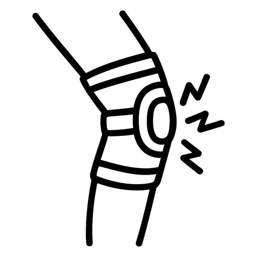 hand-drawn outlined icon of a knee with a knee brace sticker