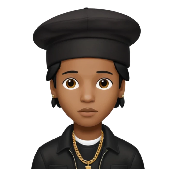 ASAP ROCKY as pretty bratz man with black hat and clothes, black hair sticker