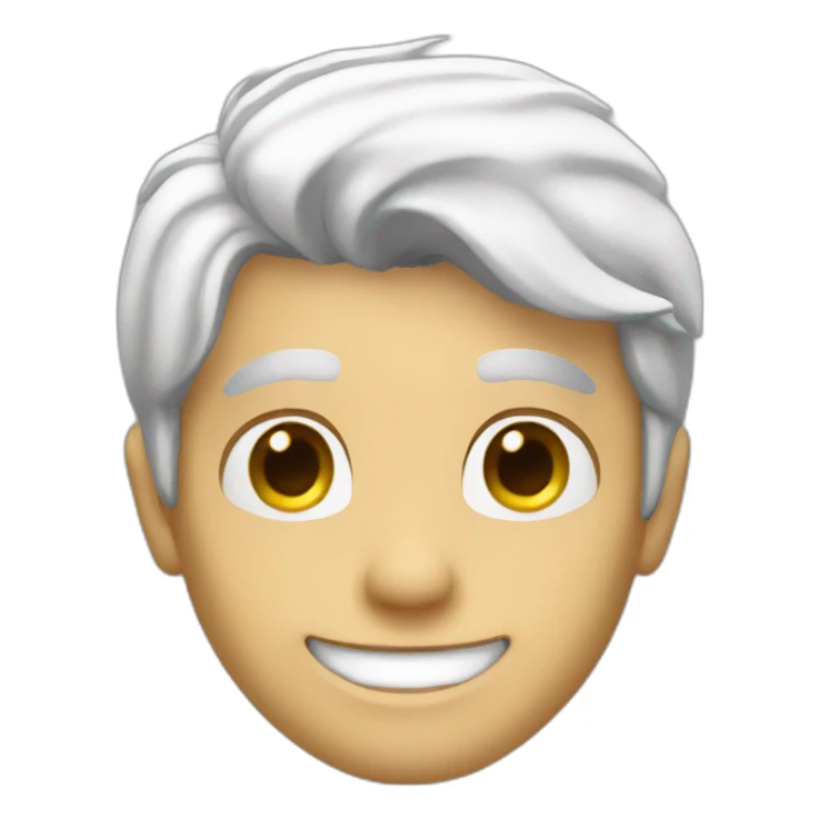 young man with white hairs and hidden eyes, smiling sticker