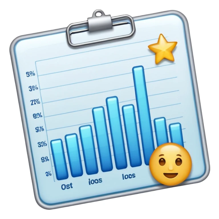 ios style emoji for report sheet consisting graph/ charts with sparkle around the report  sticker