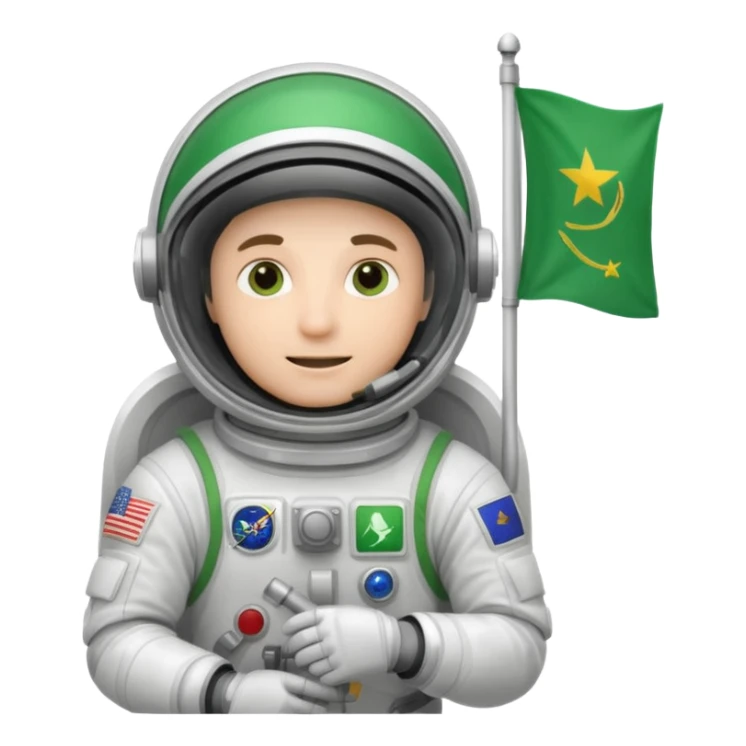 male astronaut holding green flag in hand sticker