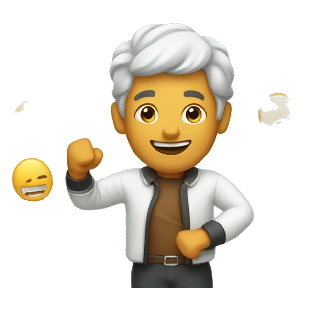 A cheerful man (with hand gestures) making a pitch sticker