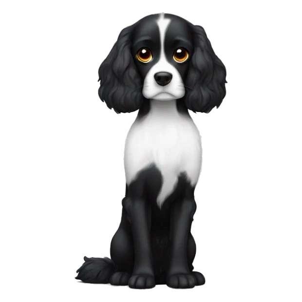 Small completely black king spaniel with black fur on his whole face and white fur on chest sticker