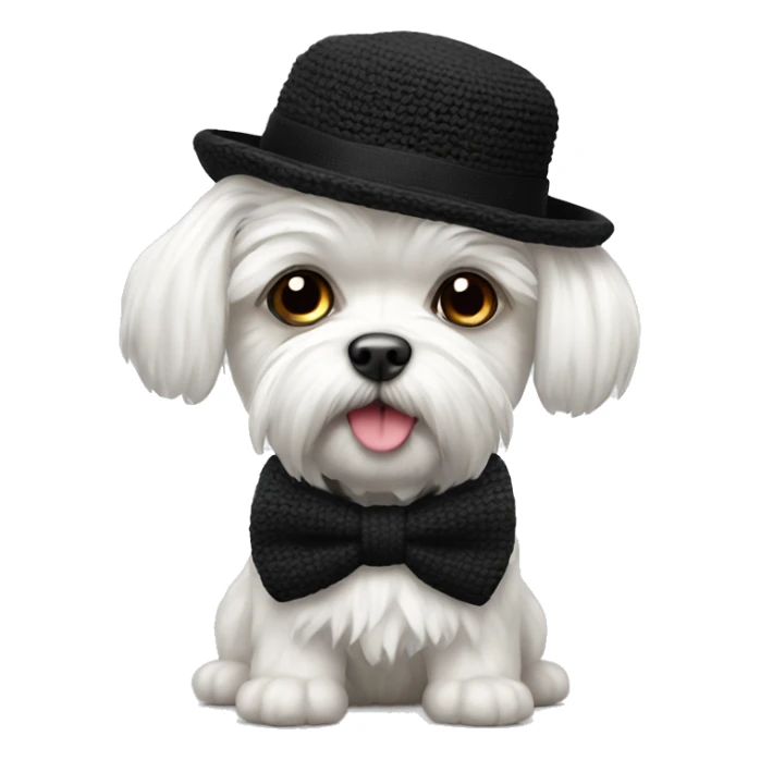Maltese with bowtie and black knitted hat sticker