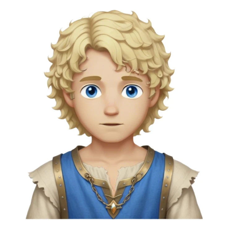 medieval summer outfit worn by a DnD themed fantasy male character. thin sleeveless linen tunic with a V-shaped neckline and frayed edges. clothes only above the waist. The clothes full waist. The character's haven't arms. character is white-skinned, blonde hair, blue eyes, short curly hair. sticker