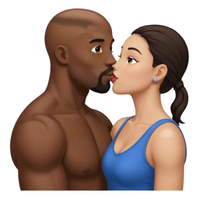 Bald black muscular goatee man kissing white brunette girl sticker