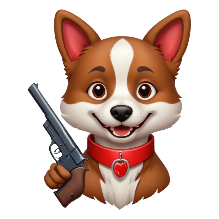 Smiling dog with blood and a gun sticker