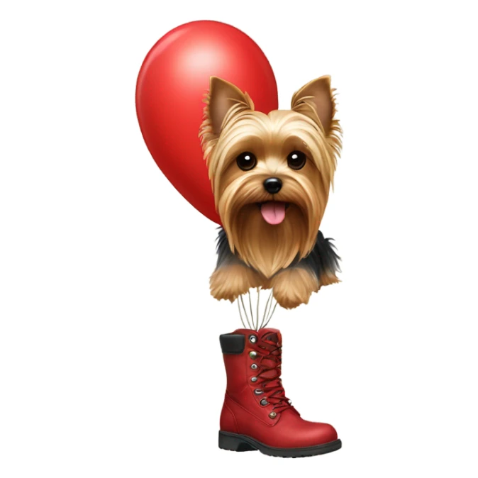 Yorkie with red boots in a balloon  sticker