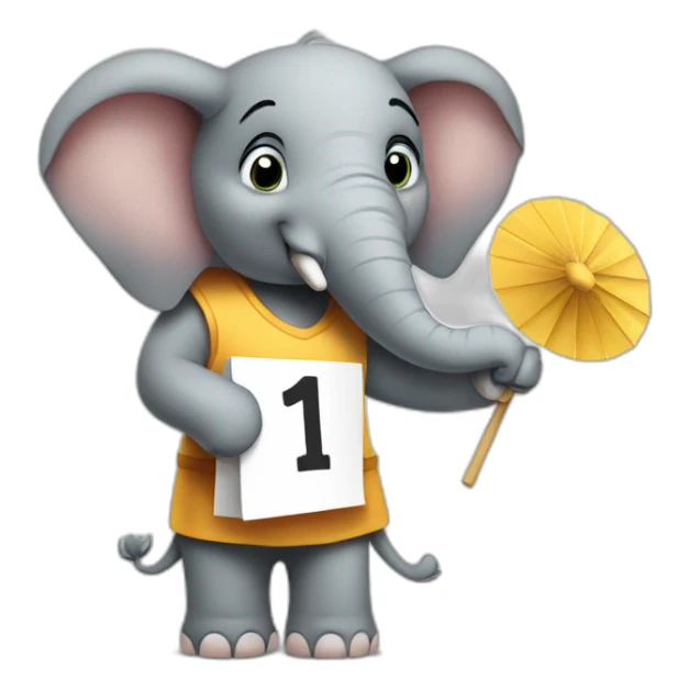 elephant holding a sign with "1 Fan" on it sticker