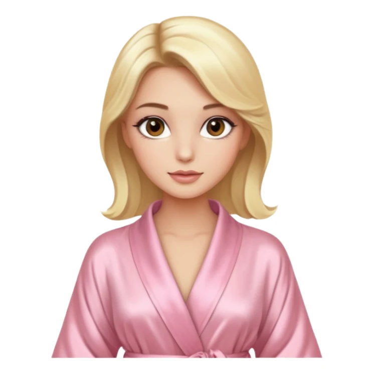 blonde model with brown eyes, luxury makeup, light pink silk robe, elegant pose sticker