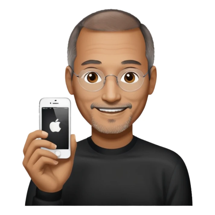 Steve Jobs holding a iPhone happy sticker