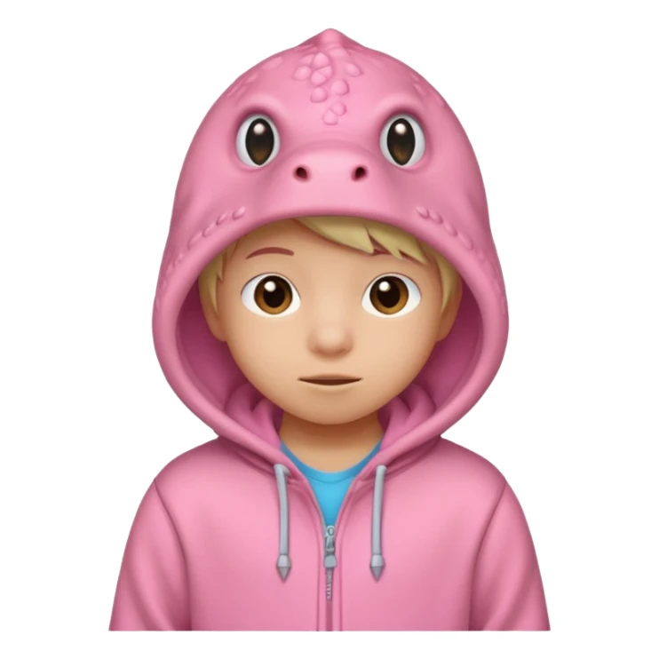 kid in pink dinosaur hoodie sticker