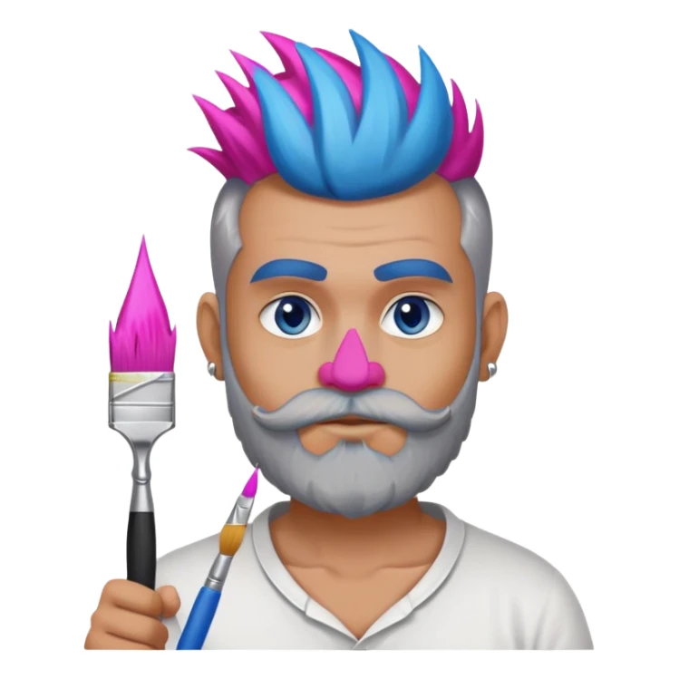 Make a man with thick gray and white beard sorta tan with a Mohawk that’s hot pink with a nose piercing and blue eyes  holding a paint brush  sticker