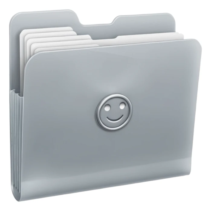 A **simple emoji-style icon** of a **frosted light-gray plastic folder** with **rounded corners**, **elastic string and button closure**, slightly translucent, clean front, subtle shading, and a **small tax/forms symbol in one corner.
 sticker
