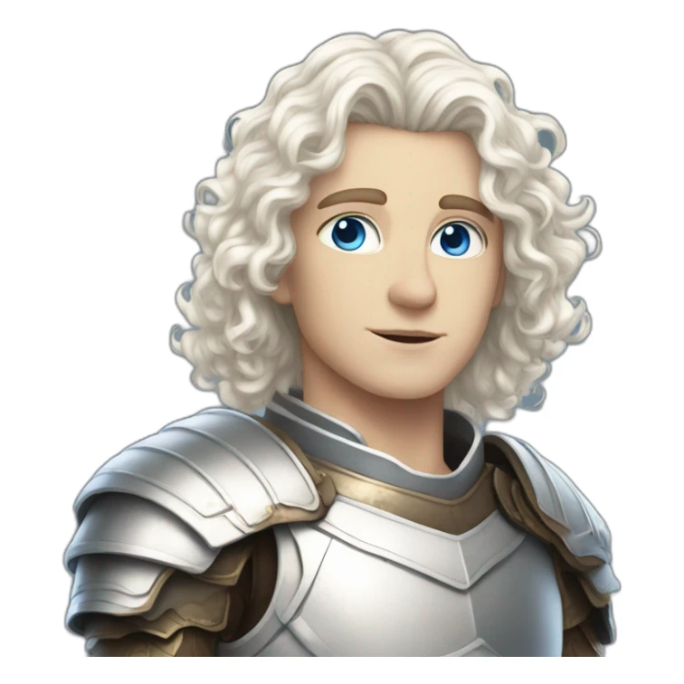 white androgynous guy white long curly hair armor blue eyes sticker