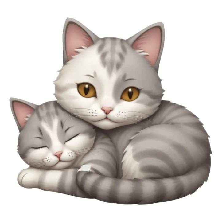 1 grey and white small cat with its eyes closed lying down leaning on his elbow with his paw curled under his head holding it up sticker
