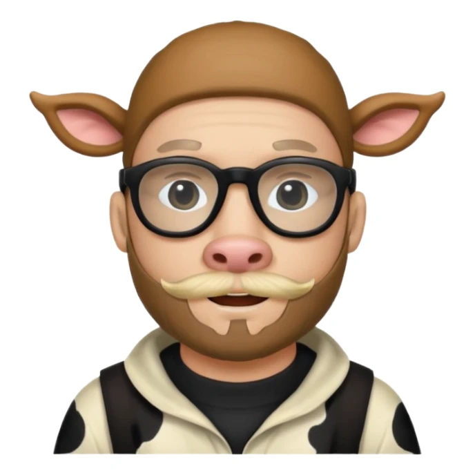 Man wearing a cow and a chin strap beard and black glasses  sticker